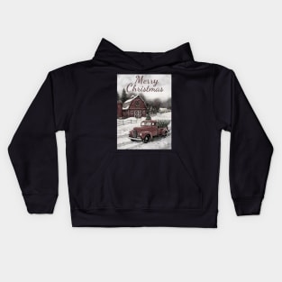 Red vintage car Christmas tree - Merry Christmas Kids Hoodie